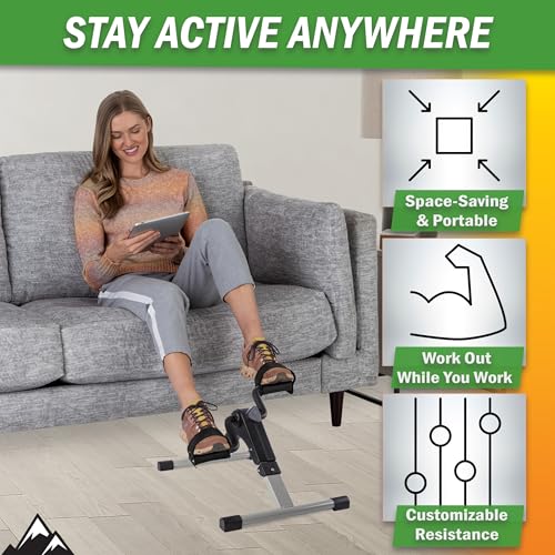 Under Desk Exercise Bike Pedal Exerciser – Mini Stationary Cycle with Adjustable Resistance, Calorie Tracker & Foldable Design – Compact Pedal Machine for Home, Office, or Physical Therapy by Wakeman - style: Calorie Tracker