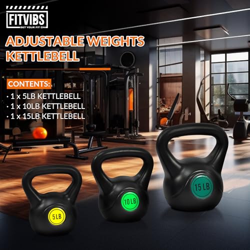 Fitvids Kettlebell Sets Piece Strength Training KettleBells Weight Set - style: 30LB Set of 3: 5/10/15LB