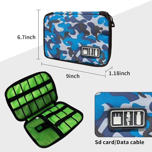 Lcsmaokin Electronics Travel Organizer,Portable Waterproof Electronic Travel Storage Bag for Small Charging Cord Storage,Charger,SD Card etc,for Travel,Business-Blue Camouflage - color: C-Blue Camouflage, size: Single Layer