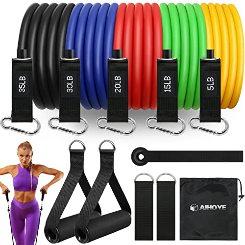 Aihoye Resistance Bands for Working Out, Exercise Bands with Handles, Stretch Bands for Exercise, Workout Bands with Door Anchors for Physical Therapy & Strength Training - color: 5-105LB Set (11 Pcs)