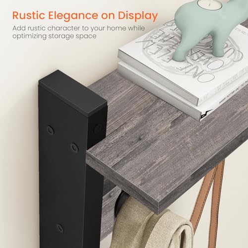 Homode Wall Hooks with Shelf, Coat Rack Wall Mount, Entryway Shelf with Hooks for Clothes, Backpack, Key, Purse - Rustic Grey - color: Rustic Grey, size: 17.1 Inch Long