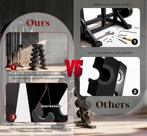5 Tier Dumbbell Rack Weight Rack for Home Gym | 260 LBS Capacity, Steel A-Frame, Space Saving Folds Up Design, Rack Only No Dumbbells