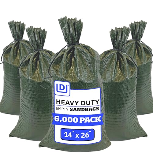 DURASACK Heavy Duty Sandbags with Ties, 14x26, Empty, Green, 6000 Count | Woven Polypropylene Sandbags for Flood Control with 1600 Hours of UV Protection, 50 lbs Capacity - color: Green, size: 6,000 Sandbags