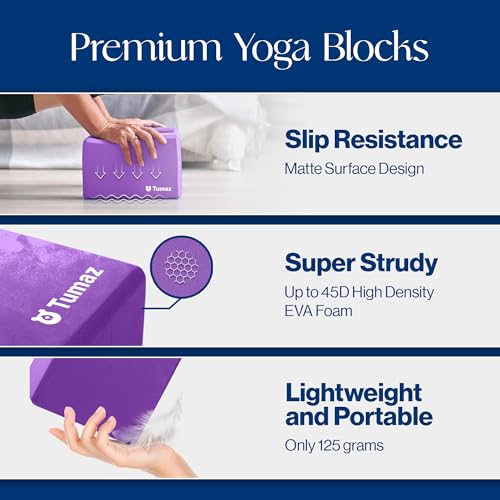 Tumaz Non-Slip Yoga Blocks，High-Density EVA Foam 2 Pack for Yoga & Pilates | High-Density Support | Lightweight | EVA Foam | Non-Slip Stability | Free Yoga E-Book - color: purple-2ps