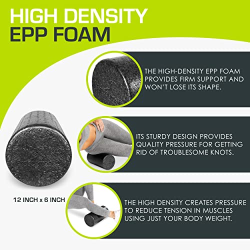ProsourceFit High Density Foam Rollers 12 - inches long, Firm Full Body Athletic Massage Tool for Back Stretching, Yoga, Pilates, Post Workout Muscle Recuperation, Black - color: Black, size: 12"H x 6"D