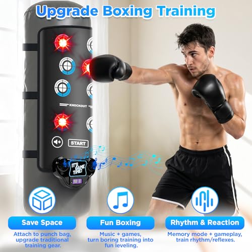 Interactive Punching Bag Boxing Music Pad, 6-Level Mode Punching Target Game with LED Lights and Score Display, Fun Fitness Training Equipment for Enhance Reflex/Strength(No Boxing Bag)