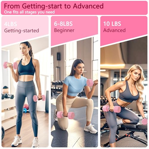 Adjustable Dumbbell Set of 2 Total 20 Lbs 4-in-1 Each 4lb 6lb 8lb 10lb 1s-Adjust Dual-Stable Free Weights for Women Men Home Gym Outdoor Workouts - color: Pink [20LBS Total]
