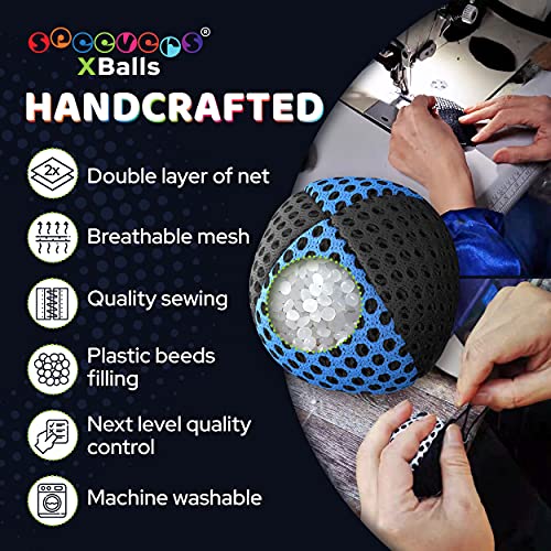 speevers Juggling Balls for Beginners and Professionals Set of 3, 14 Colors Available, 2 Layers of Net and Carry Case, Xballs Juggling Balls (Black - Blue, 4.2 oz) - color: Black - Blue, size: 4.2 oz