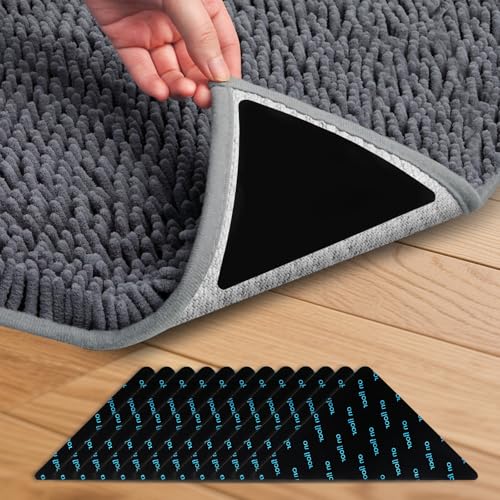 12 Pcs Rug Grip Pads for Hardwood Floors and Tiles, Non Slip Rug Grippers, Heavy Duty Corner Grippers for Rugs, Washable & Reusable Carpet Tape Alternative, Keep Rugs in Place & Corners Flat