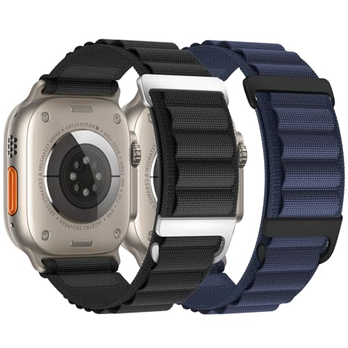 Alpine Loop Compatible with Apple Watch 3 Band 49mm 46mm 45mm 44mm 42mm 41mm 40mm 38mm Men Women, Nylon Sport Loop for Apple Watch Ultra 2/1 iWatch Series 11 10 9 8 7 6 5 4 3 2 1 SE - color: Black/Navy
