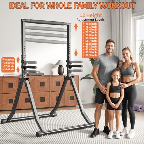 Foldable Pull Up Bar Station 58.3''-76.8'' Power Tower - color: 58.3"-76.8" with Dual Dip Handles