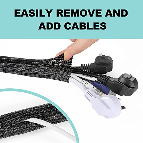 AGPTEK Cable Sleeve, 10ft - 1.5 inch Cable Management Desk Cord Cover Organizer Wire Hider for Home Office Computer TV Wire Loom Tubing Pet Proof Cord Protector from Cat Dog Chewing, Black - color: Black, size: 1.5"-10ft