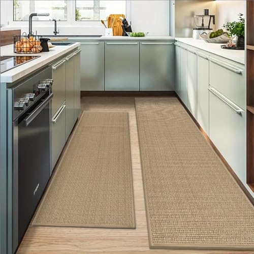 Artoid Mode Washable Non Slip Kitchen Rugs and Mats Set of 3, Rubber Backing Absorbent Kitchen Mats for Floor Front of Sink - 24"x36"+24"x60"+24"x72" - color: Linen, size: 24" x 36"/24" x 60"/24" x 72"