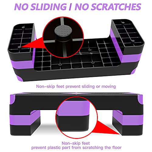 GYMMAGE Aerobic Exercise Step, Adjustable Height, | Aerobic Workout Step Platform for Exercise, 26.5" Step Deck with Adjustable Height, Women Home Gym Cardio Fitness - color: Purple