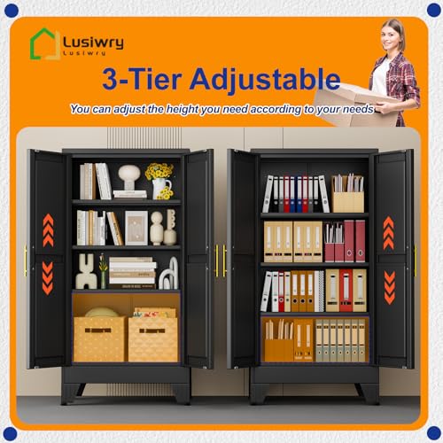 Metal Storage Cabinet with 2 Doors and 3 Adjustable Shelves - 47.2" Steel File Cabinet,Tool Cabinets for Office,Home,Garage,Gym,School,Bathroom,Kitchen(Black) - color: Black, size: 47.2H