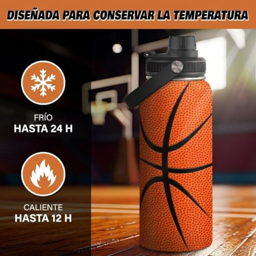 SANDJEST Basketball Water Bottle 32oz Stainless Steel Insulated Bottles for Men Women Sports Lovers Fan Players Coach - Basketball Gifts for Birthday Christmas - color: Basketball 2