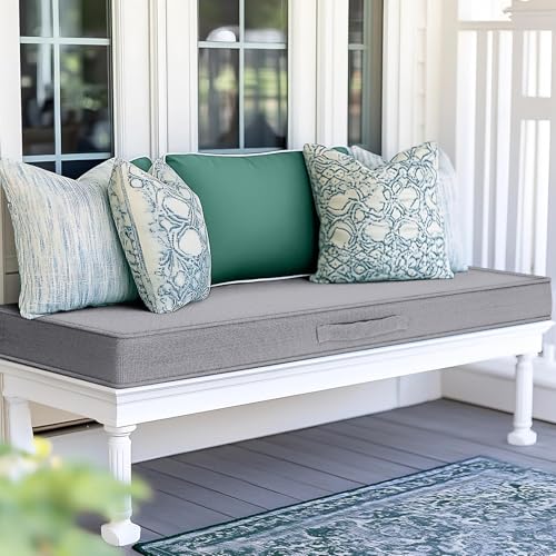 Outdoor Bench Cushion 54 x 18 inch Water-Resistant Patio Furniture Cushions for Garden Swing Porch Sofa Settee Pads with Handle and Adjustable Straps, Light Grey - color: Solid Light Grey, size: 48x18x3 Inch-Rectangle (1 Pack)