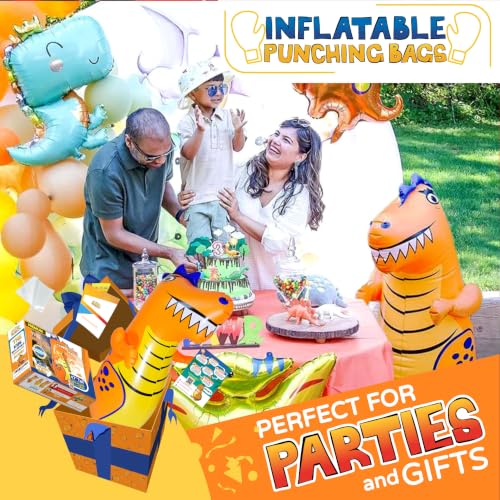 INFLATABLE DUDES Dinosaurs -Kids Punching Bag | Sand-Base | Bop Bag, Pre-filled with Sand, Inflatable Toy, Punching Bag for Kids, Enhanced Bounce-Back Action, Indoor/Outdoor - color: Orange T-Rex | Pre-filled with Sand