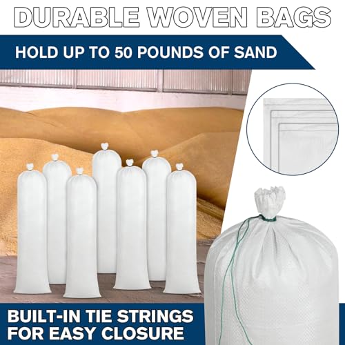 Threan 50 Pcs Sand Bags for Flooding Heavy Duty Sand Bags Sandbags for Flooding Tube Sandbags Empty Sand Bags for Water Barrier Flood Barrier(White)