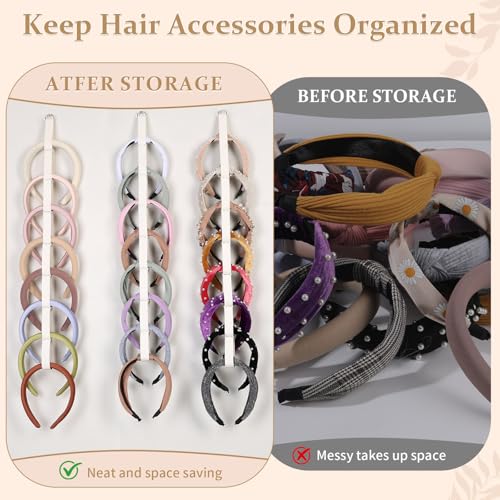 3 PCS Headband Holder Organizer for Girl,Hanging Hairband Storage for Women,Beige Hair Hoop Display Hair Accessories Organizer Bedroom College Dorm Decor - color: Beige-3pcs