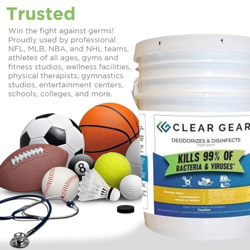 Clear Gear Disinfectant Spray, Mat Cleaner, and Deodorizer For Surfaces, Equipment, Protective Gear and Facilities - Hospital Grade Disinfectant - 5 Gallon Bulk Gym Cleaning Supplies - size: 640 Fl Oz (Pack of 1)