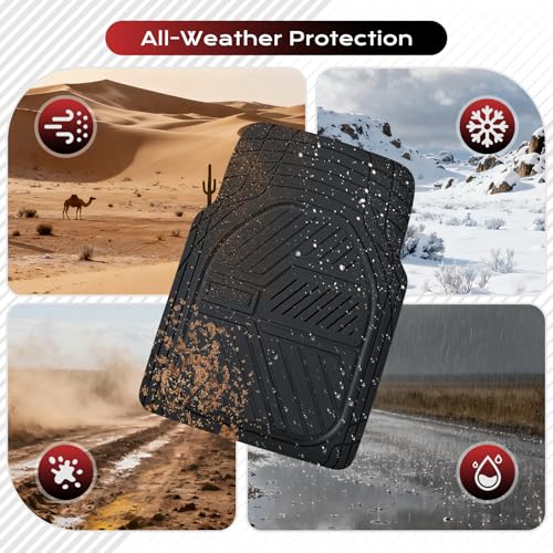 Coverado Heavy Duty Rubber Floor Mats for Cars, Black Deep Dish All-Weather Car Mats Full Set, Universal Trim to Fit Waterproof Car Floor Mats, Anti-Slip Easy Clean Floor Liner for Cars Trucks SUV - color: Black