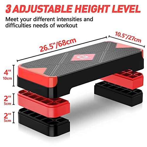GYMMAGE Aerobic Exercise Step, Adjustable Height, | Aerobic Workout Step Platform for Exercise, 26.5" Step Deck with Adjustable Height, Women Home Gym Cardio Fitness - color: Red