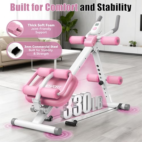 EPHESPORT Multifunctional Ab Machine, Crunch & Sit-Up Core Trainer, Adjustable Ab Trainer with Knee & Back Support, Foldable, Full Body Workout Equipment for Home Gym - color: Pink