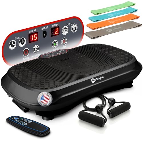 Lifepro Waver Vibration Plate Exercise Machine – High-Intensity Vibration Plate for Lymphatic Drainage – Full-Body Workout Vibrating Platform with Loop Bands – Fitness Equipment for Strength & Toning - color: Black