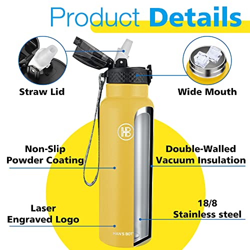 Han's Bottle Sports Water Bottle - 24 Oz, Straw Lid, Leak Proof, Vacuum Insulated Stainless Steel, Double Walled, Thermo Mug,Ginger - color: Ginger, size: 24 Ounces
