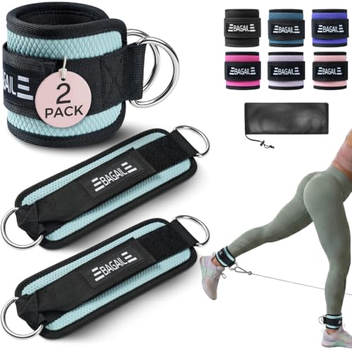 BAGAIL Ankle Straps for Cable Machines (2 Pack), Double D-Ring Ankle Cuffs with Extra Thick Padding, Adjustable Fit for Women & Men Glute Kickbacks, Hip Abductors & Leg Curls, Includes Mesh Bag - color: Light Blue