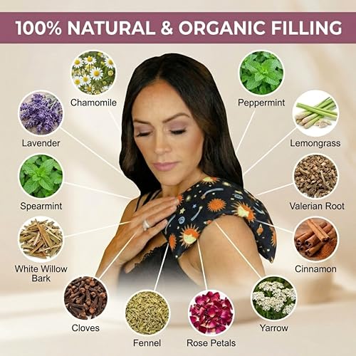 Nature's Approach Basic Herb Pack Heating Pad, Black | 12-herb aromatherapy rice & flaxseed fill for hot or cold therapy on neck, back, shoulders & more - style: Celestial Black