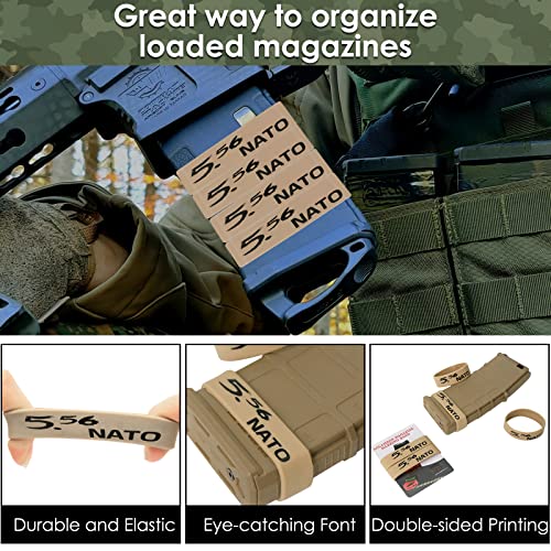 Aolamegs 5/10 Pack Magazine Bands - 5.56 Nato, 300 Blackout, 300 Subsonic, .223 Remington, .308 Winchester, 7.62x39 Magazine Marking Band, Durable Silicone Ammo Caliber Bands for Magazine Identification (2 Colors) - color: 5.56nato-khakiblack(5pcs)