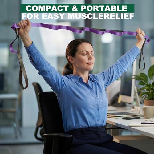 Acozycoo Stretching Strap with Loops,Non-Elastic Yoga Strap for Physical Therapy,Knee Replacement Recovery & Plantar Fasciitis,Leg Stretcher Band for Flexibility & Hamstring Rehab - color: Purple