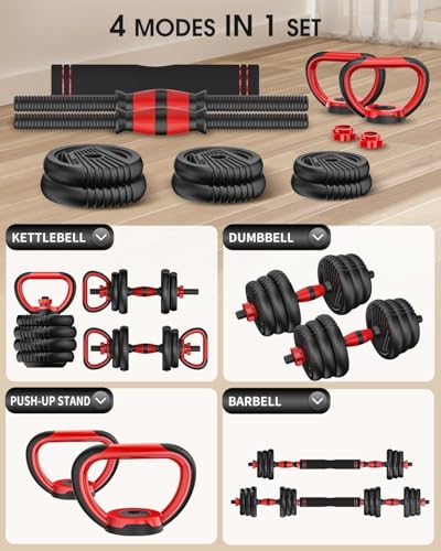 Adjustable Dumbbell set,20/30/45/70/90lbs Free Weight Set | 5 in1 Dumbbell Set with Connector,Used as Barbell,Kettlebells,Push up Stand,Fitness Exercises for Home Gym Suitable Men/Women - style: 20LB(10LB Pair)