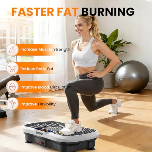 AXV Vibration Plate Fitness Platform Exercise Machine Vibrating Shaking Full Body Shaker Workout Vibrate Stand Shake Board Sport for Weight Loss Fat Burner for Gym Home Office - color: SLIM.WHITE