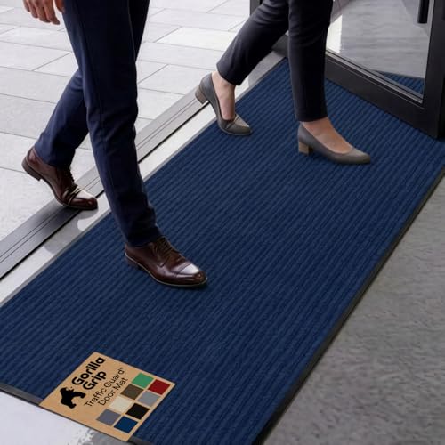 GORILLA GRIP Waterproof Traffic Guard Door Mat, 59x24, Indoor Outdoor Heavy Duty Entryway Mats, Strong Backing Commercial Utility Rugs for Office, Hallway, Garage, Patio, Low Profile Runner Rug, Blue - color: Blue, size: 59" X 24"
