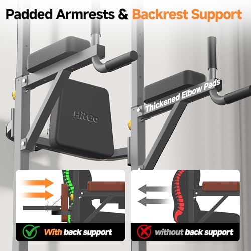 Power Tower Pull Up Station with Arm Rests Back Pad and Flared H-Shaped Base - color: Black
