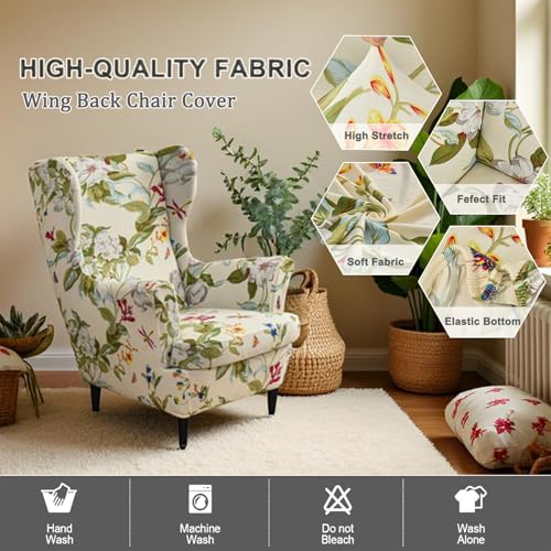 NILUOH Wingback Chair Slipcover 2 Pieces, Stretch Spandex Wingback Chair Covers Washable Slipcover for Wingback Armchairs Non-Slip Furniture Protector with Elastic Bottom for Living Room - color: 26