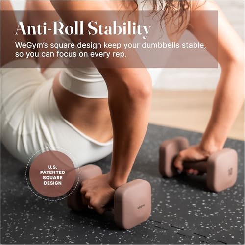 WeGym SafeGrip Square Dumbbells with Anti Slip Handles, Aesthetic Free Weights for Home Workouts, Stable Design Prevents Rolling during Floor Exercises - color: Rose, style: 10LB Pair