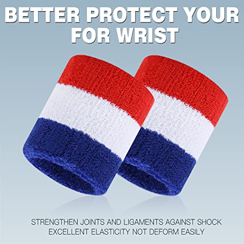 BEACE Sweatbands Sports Wristband for Men & Women - Moisture Wicking Athletic Cotton Terry Cloth Sweatband for Tennis, Basketball, Running, Gym, Working Out - color: Red Whi Blu