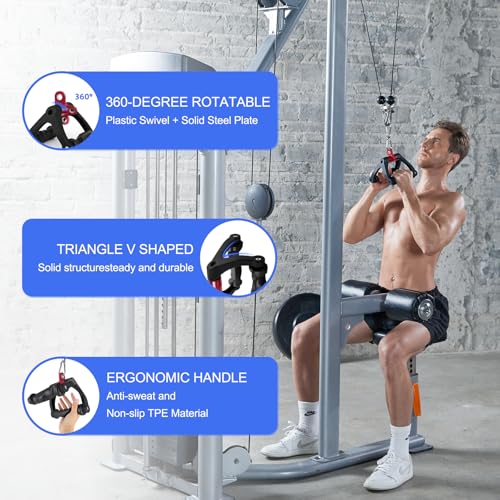 HXD-ERGO Double D Handle with Ergonomic Row Handle Cable Attachment | Anti-slip & Comfy Triangle V Bar Grip, LAT PullDown Attachments for Home Gym, Upper Muscle Exercise, 880lbs Capacity - color: Black-2