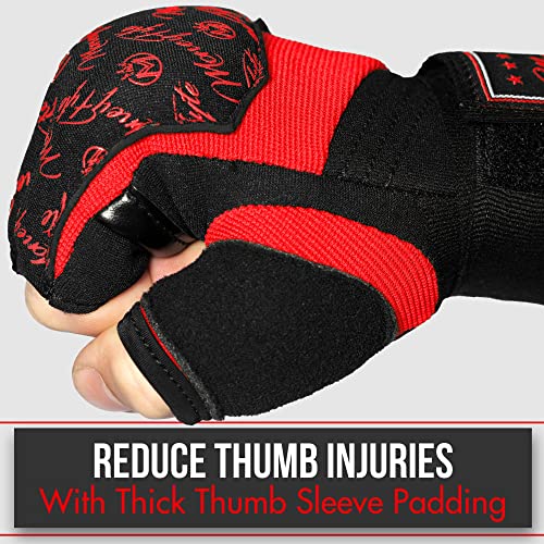 Quick Gel Boxing Wraps Under Boxing Gloves - Kickboxing MMA Muay Thai - Fist, Knuckle, Wrist Wrap Protection Inner Glove Hand Wraps - Men Women Kids - color: Black/Red, size: X-Small