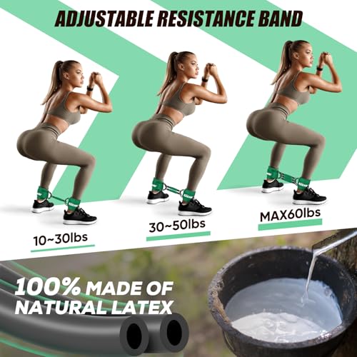 KUZARO Ankle Resistance Bands with Cuffs, Ankle Weights Bands for Working Out, Women Leg and Glutes Workout Equipment, Exercise Bands for Kickbacks, Butt and Booty Trainer, Home Gym Fitness Equipment - color: Green