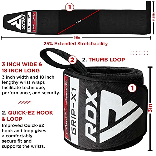 RDX Wrist Wraps for Weightlifting (Pair), IPL USPA Approved, Elasticated 18” Cotton Straps Support with Thumb Loop, Gym Wrap for Weight Lifting Powerlifting Competition Strength Training Bodybuilding - color: Black
