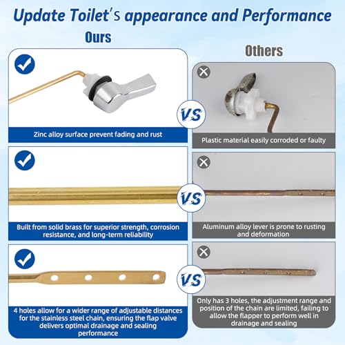 Hibbent Universal Front Mount Metal Toilet Handle Replacement Kit, Brass Toilet Tank Flush Lever with Stainless Steel Adjustable Flapper Chains for Most Toilets, Chrome - color: Chrome, style: Front Mount