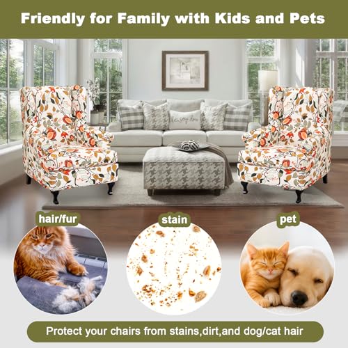 NILUOH Wingback Chair Slipcover 2-Piece Stretch Wingback Chair Sofa Slipcover Armchair Cover Printed Furniture Protector Couch Soft with Elastic Bottom for Living Room - color: Flower 5