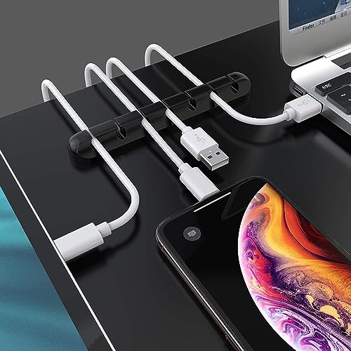 SOULWIT Cable Holder Clips, 3-Pack Cable Management Cord Organizer Clips Silicone Self Adhesive for Desktop USB Charging Cable Nightstand Power Cord Mouse Cable Wire PC Office Home - color: Black