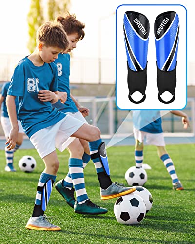 BROTOU Shin Guards Soccer Youth, Soccer Shin Guards for Kids 3-15 | Light Weight Adjustable Straps Shin Pads Protection Equipment with Ankle and Leg Calf Protection - color: BLUE, size: Medium