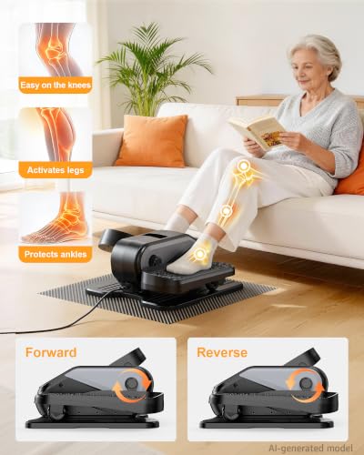 VIVURN® 023 Under Desk Elliptical Mini Electric Leg Exerciser for Senior, 12 Speeds RF Remote Display Monitor Non-Slip Mat, Quiet & Compact Seated Pedal Exerciser for Home Office Gift for Mom Dad - color: Grey